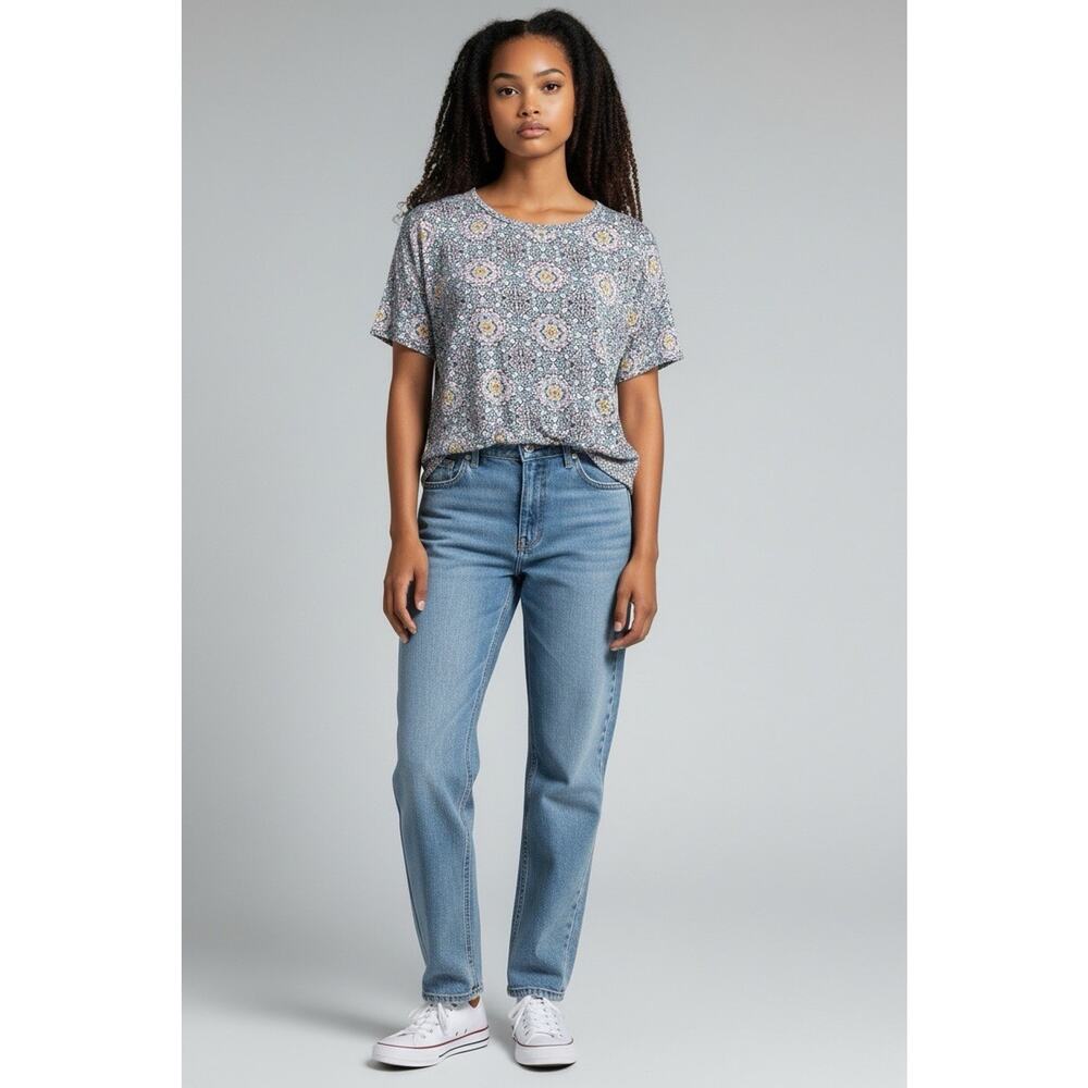 Philosophy Woman Republic Plus Blue Multi Paisley Floral Short Sleeve T-shirt 1X